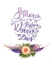 8 March. Happy womenÃ¢â¬â¢s day! Card with decor of flowers